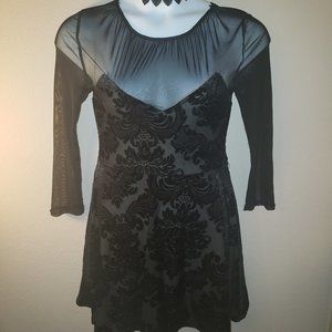 Black Velvet Flocked Skater dress w/ Mesh